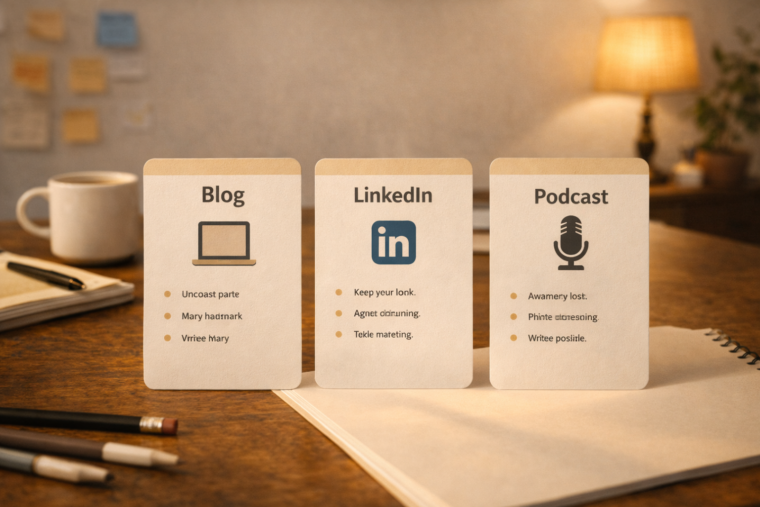 Two stacked layers of paper labeled Decisions and Next Steps, clean modern layout, warm neutral tones