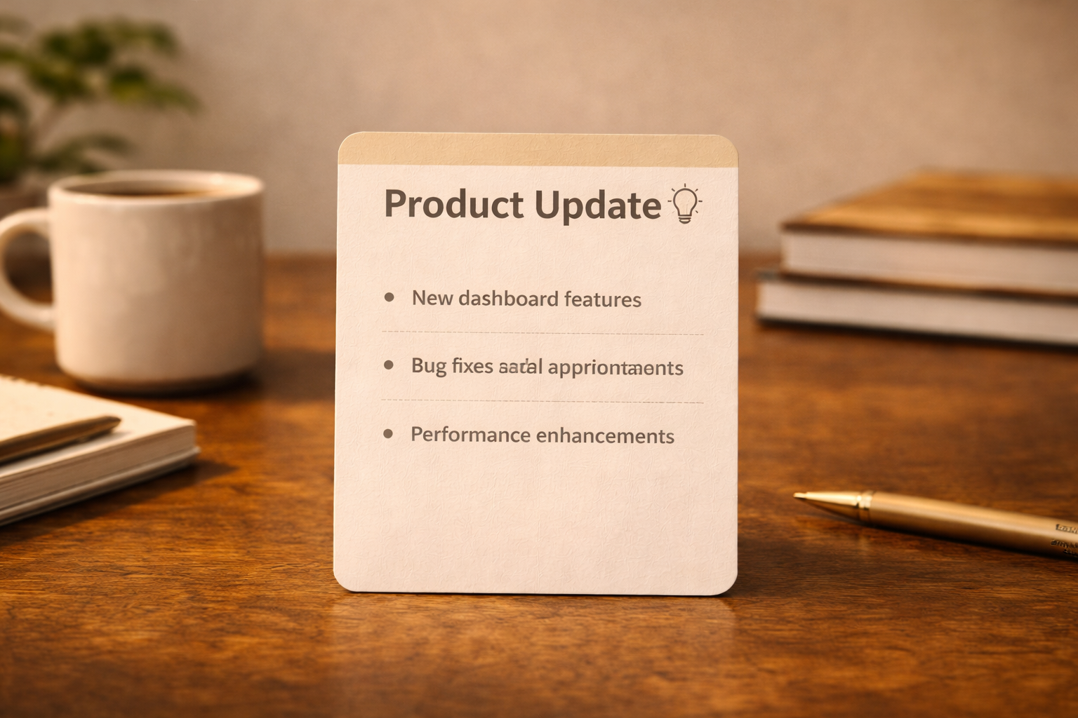 Creative workspace with three output cards labeled Blog, LinkedIn, Podcast, warm editorial style